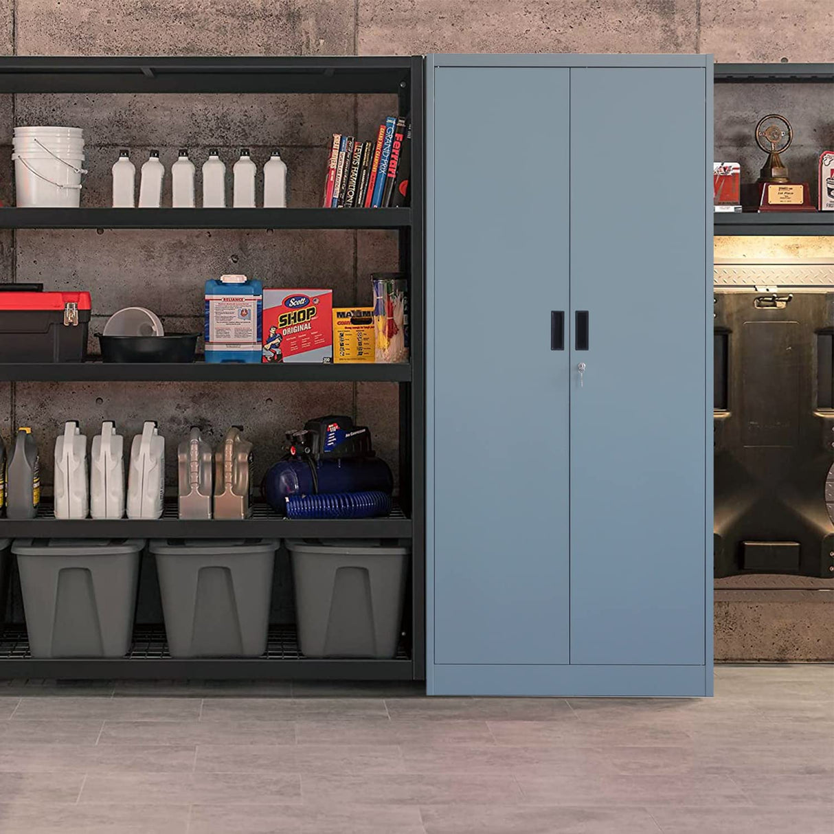 BESFUR Metal Storage Cabinet, Steel Locking Storage Cabinet with 2 Doors and 4 Shelves for Garage, Office, Classroom BESFUR