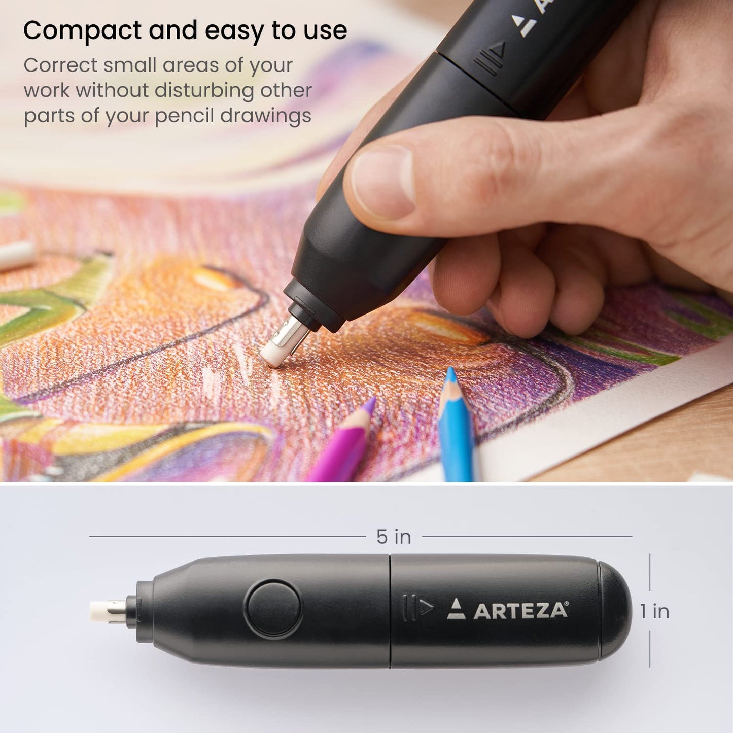 Arteza Pencil Sharpener and Electric Eraser Set, Black, for 8-mm Pencils, 20 Eraser Refills, Office Supplies for Teachers, Students, Classrooms, and - WoodArtSupply