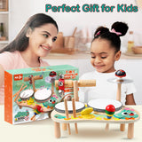 GraceDuck Kids Drum Set for Toddlers: Montessori Musical Instruments Set Toddler Toys - 7 in 1 Wooden Musical Kit Baby Sensory Educational Toys GraceDuck