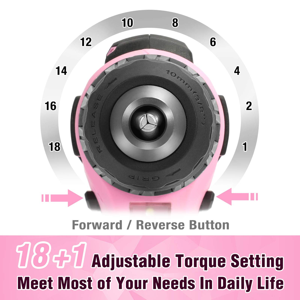 WORKPRO 20V Pink Cordless Drill Driver Set, 3/8” Keyless Chuck, 2.0 Ah Li-ion Battery, 1 Hour Fast Charger and 11-inch Storage Bag Included - Pink WORKPRO