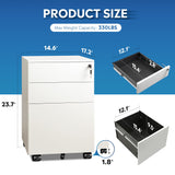 DEVAISE Locking File Cabinet, 3 Drawer Rolling Pedestal Under Desk Office, Fully Assembled Except Casters, White DEVAISE