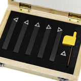 SENDUO 3/8" Indexable Carbide Turning Inserts Holder Set for Machining Lathes, 5 Pcs Set Metal Lathe Tools Inserts Bits with Carbide Inserts SENDUO