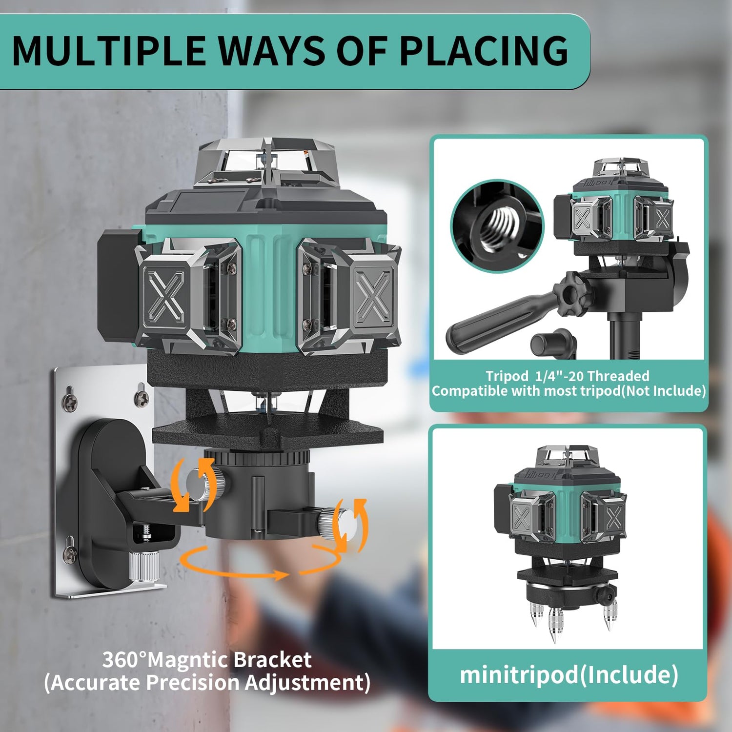 16 Lines Laser Level Self Leveling, 4x360° 4D Green Cross Line Lazer Level Tool with 2 Rechargable Batteries,Two 360° Vertical and Two 360° Catlyn