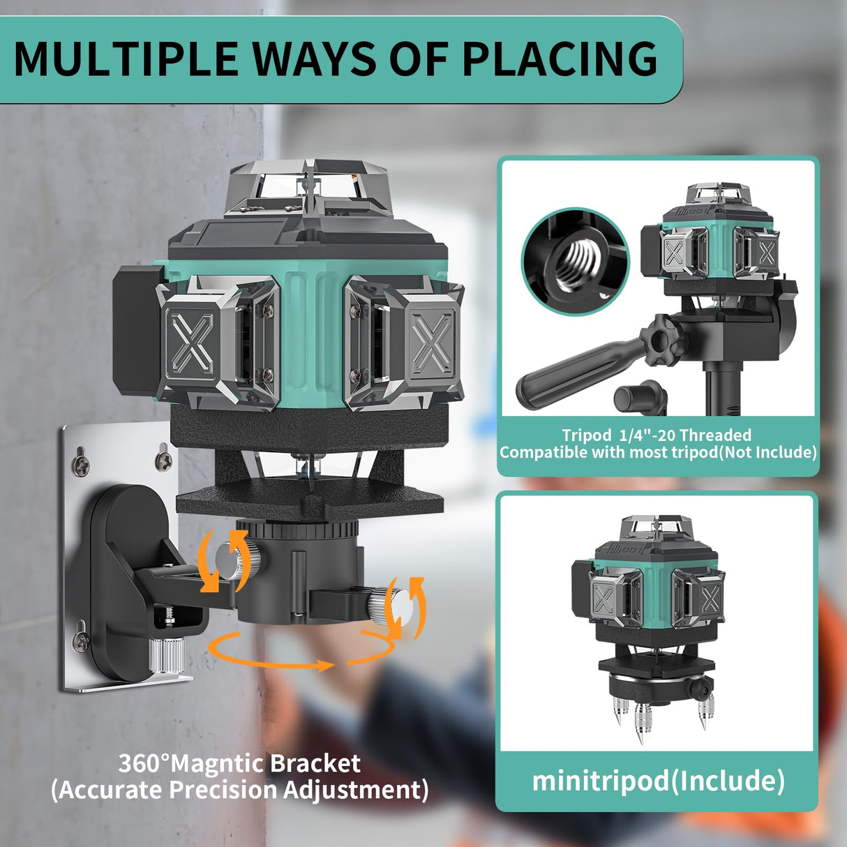 16 Lines Laser Level Self Leveling, 4x360° 4D Green Cross Line Lazer Level Tool with 2 Rechargable Batteries,Two 360° Vertical and Two 360° Catlyn