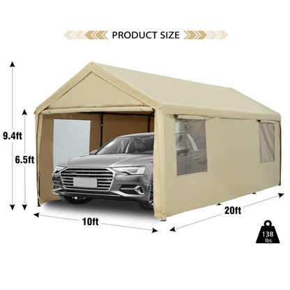 NOWENSOL Carport Canopy 10x20ft Heavy Duty with Removable Sidewalls & Doors, Portable Car Port Garage Shelter for Boat, Party, Outdoor Camping Tent,