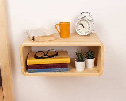 WOODCHES Floating Nightstand Wooden, Bedside Table, Nightstand Shelf, Handmade, Wall Mounted Bedside Shelf, Minimalist and Unique Style (Natural)