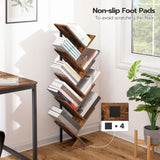 HOOBRO Rustic Brown 9-Tier Tree Bookshelf - Stylish Wooden Storage Rack for Books and CDs HOOBRO