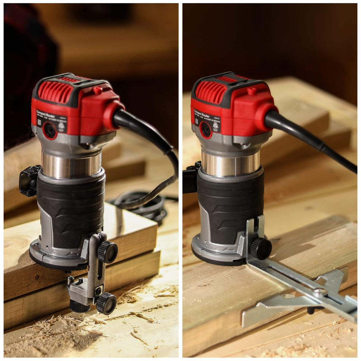 AVID POWER 6.5 Amp 1.25 HP Compact Router Tools for Woodworking, Fixed Base Wood Router with Trim Router Bits, 6 Variable Speeds, Edge Guide, Roller AVID POWER