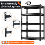 REIBII 72" Garage Shelving Heavy Duty, Garage Storage Shelves Heavy Duty Shelving, Adjustable 5-Tier Metal Shelves for Storage, Garage Shelves, REIBII