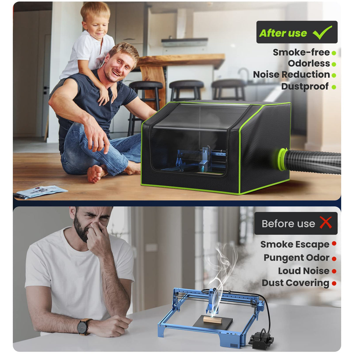 BROVR Laser Engraver Enclosure with Exhaust Fan, Pipe, LED Light, Fireproof Laser Enclosure for Most Laser Cutter, Laser Accessories Effectively BROVR