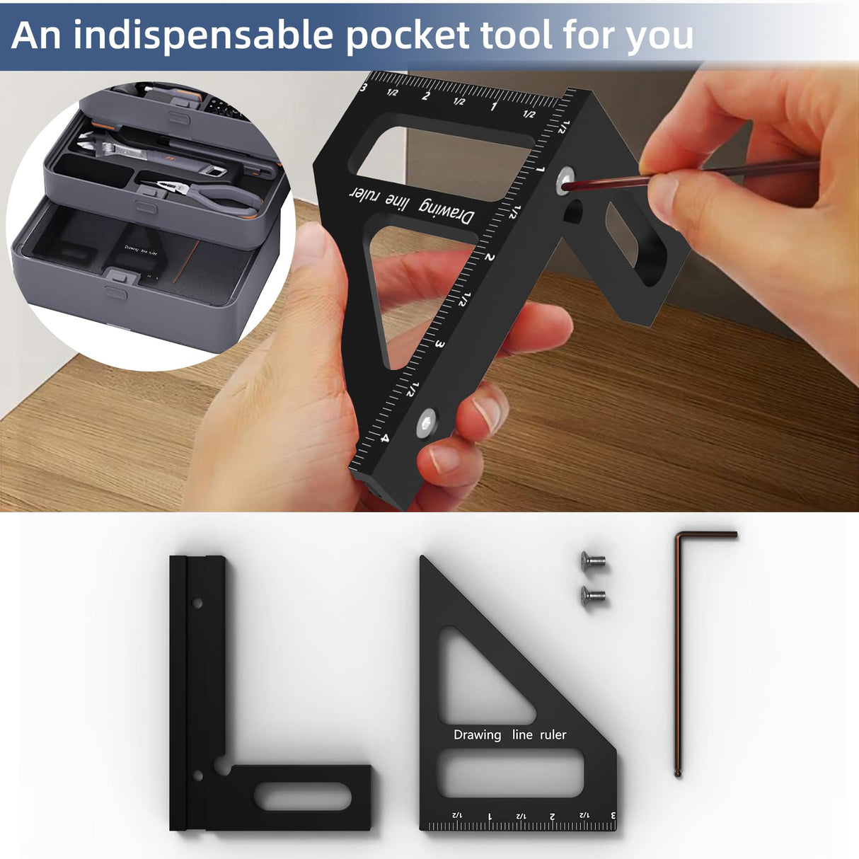 HFM 3D Multi-Angle Woodworking Square Measuring Ruler,45/90 Degree Aluminum Alloy Measuring Protractor High Precision Layout Measuring Tool for Heavy fog mountain