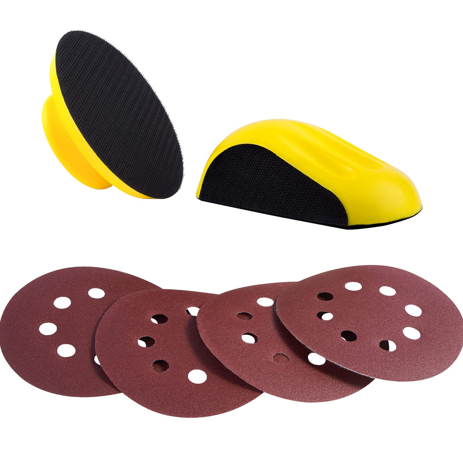 MIDO Professional Abrasive Hook and Loop Hand Sanding Block 5 Inch Mouse and Round Sanding Holder 2 PCS Hand Sanding Pad for Woodworking Hook Backing MIDO Professional Abrasive