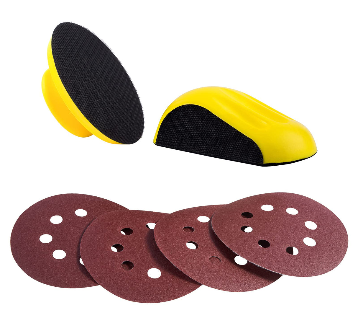 MIDO Professional Abrasive Hook and Loop Hand Sanding Block 5 Inch Mouse and Round Sanding Holder 2 PCS Hand Sanding Pad for Woodworking Hook Backing MIDO Professional Abrasive