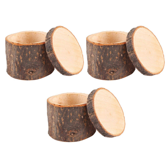 Tissting 3 Pcs Wooden Ring Box Small Round Unpainted Wooden Ring Case Natural DIY Wedding Ring Container Jewelry Trinket Bearer for Valentines Day - WoodArtSupply