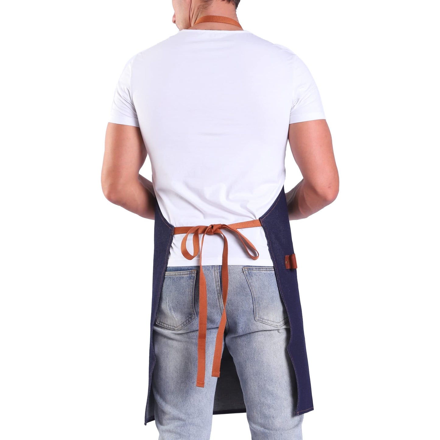 a u sure Denim Apron with Pockets Blue Tall Bib Apron Large with Long Ties Adjustable - Gifts for Men Women - WoodArtSupply