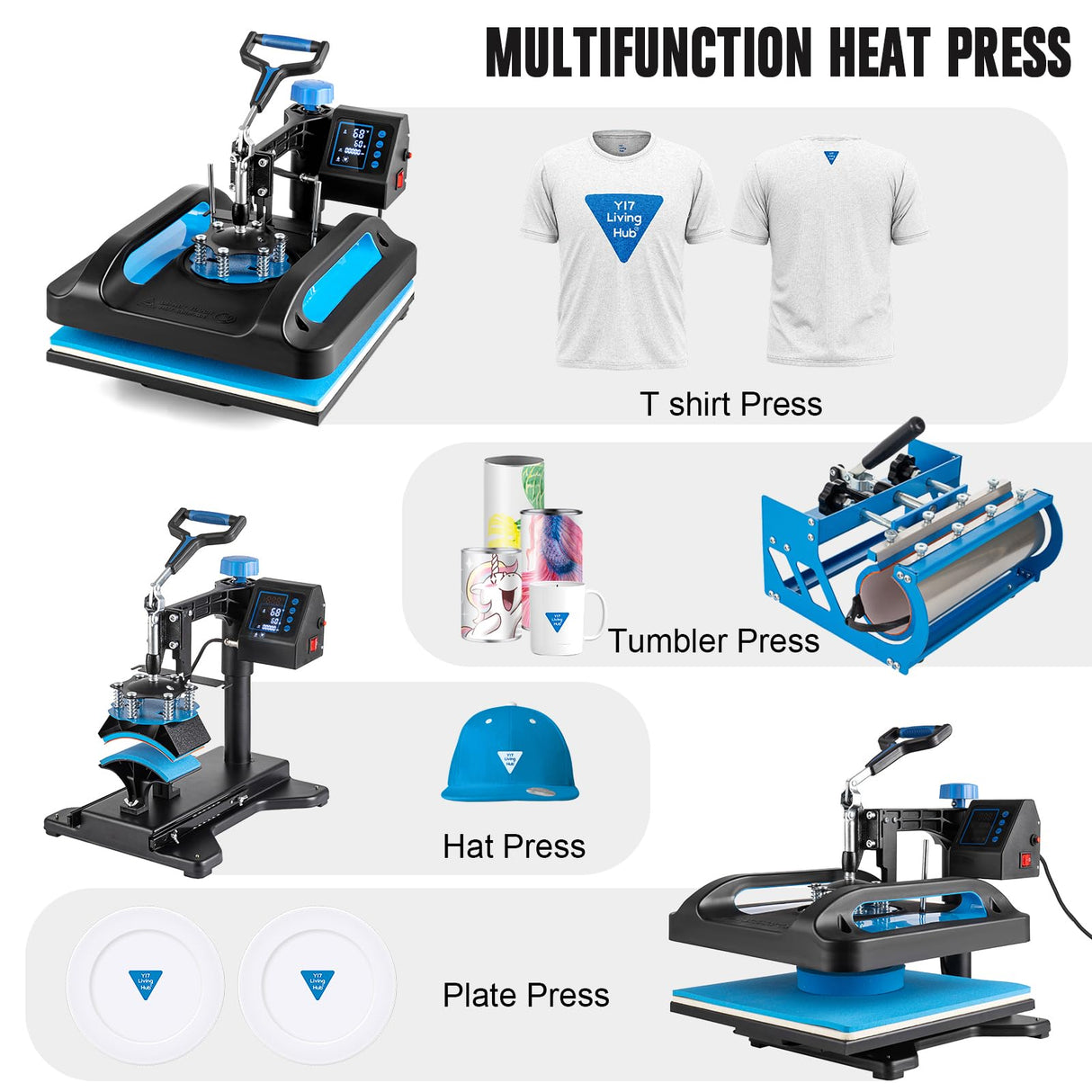 Topdeep Pro Heat Press 15x15 Inch, 8 in 1 Heat Press Machine with 30 OZ Tumbler Press, Swing Away T Shirt Pressing Machine, Combo Tumbler Heat Press Topdeep