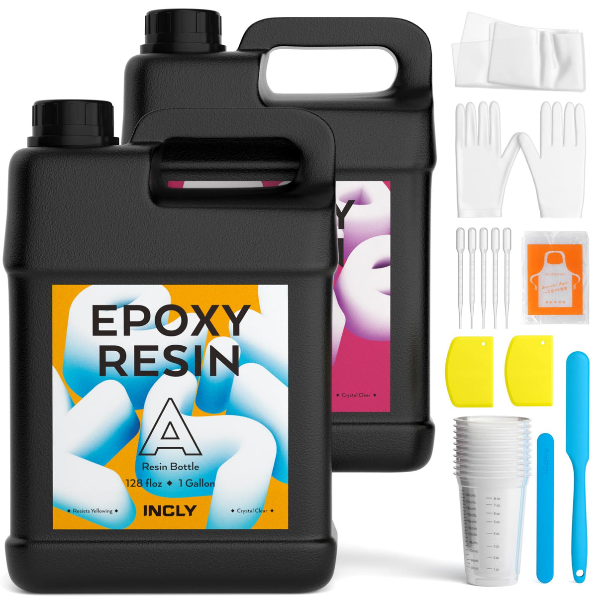 INCLY 2 Gallon Crystal Clear Epoxy Resin Kit, Bubbles Free & No Yellowing Resin Supplies Coating Casting Resin for Jewelry Making, DIY Art Crafts, INCLY