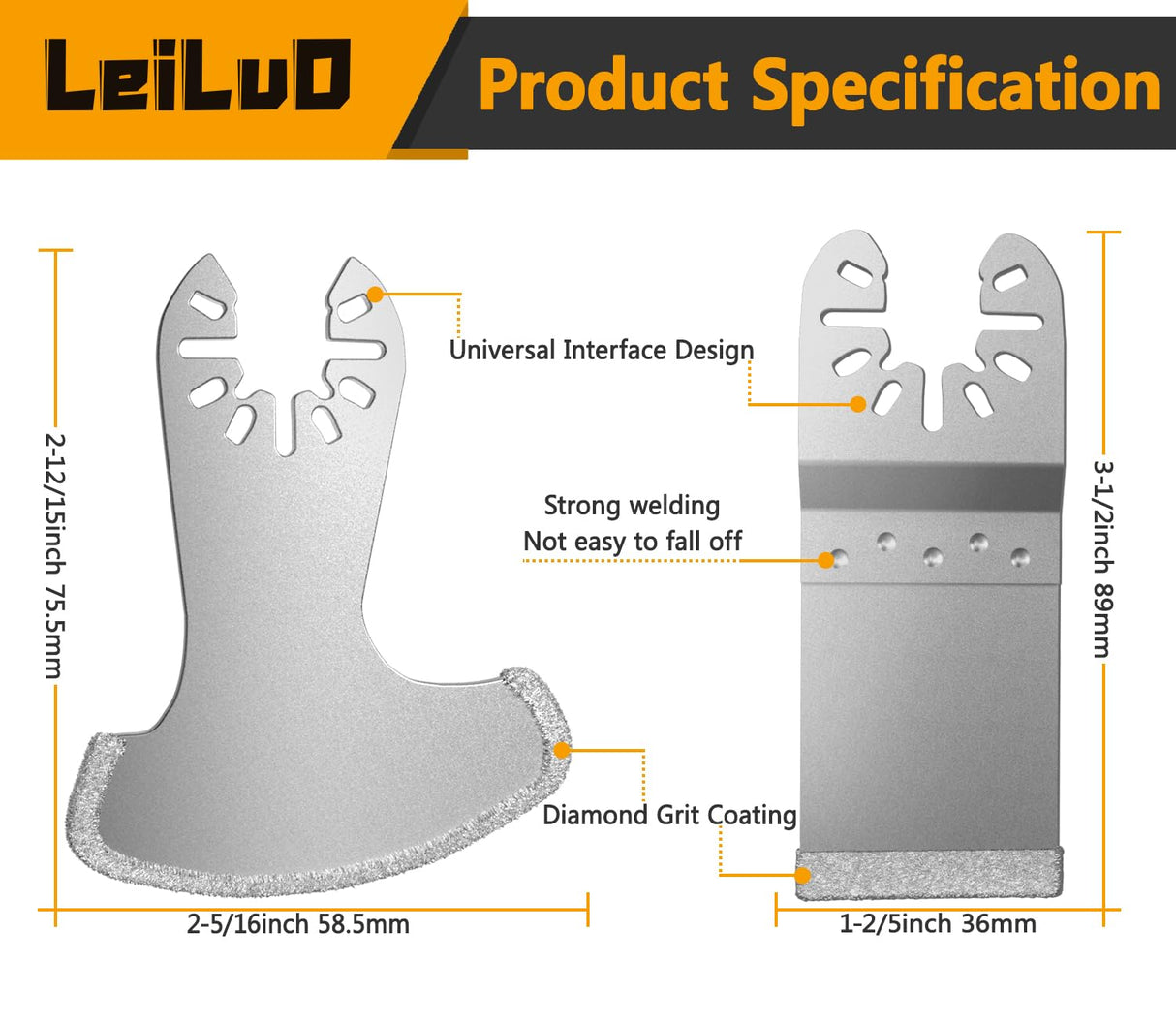 LEILUO Oscillating Multi Tool Blades 6 Pack Diamond Multitool Blades Kit for Grout Removal Fit DeWalt Milwaukee Makita Ryobi and More LEILUO