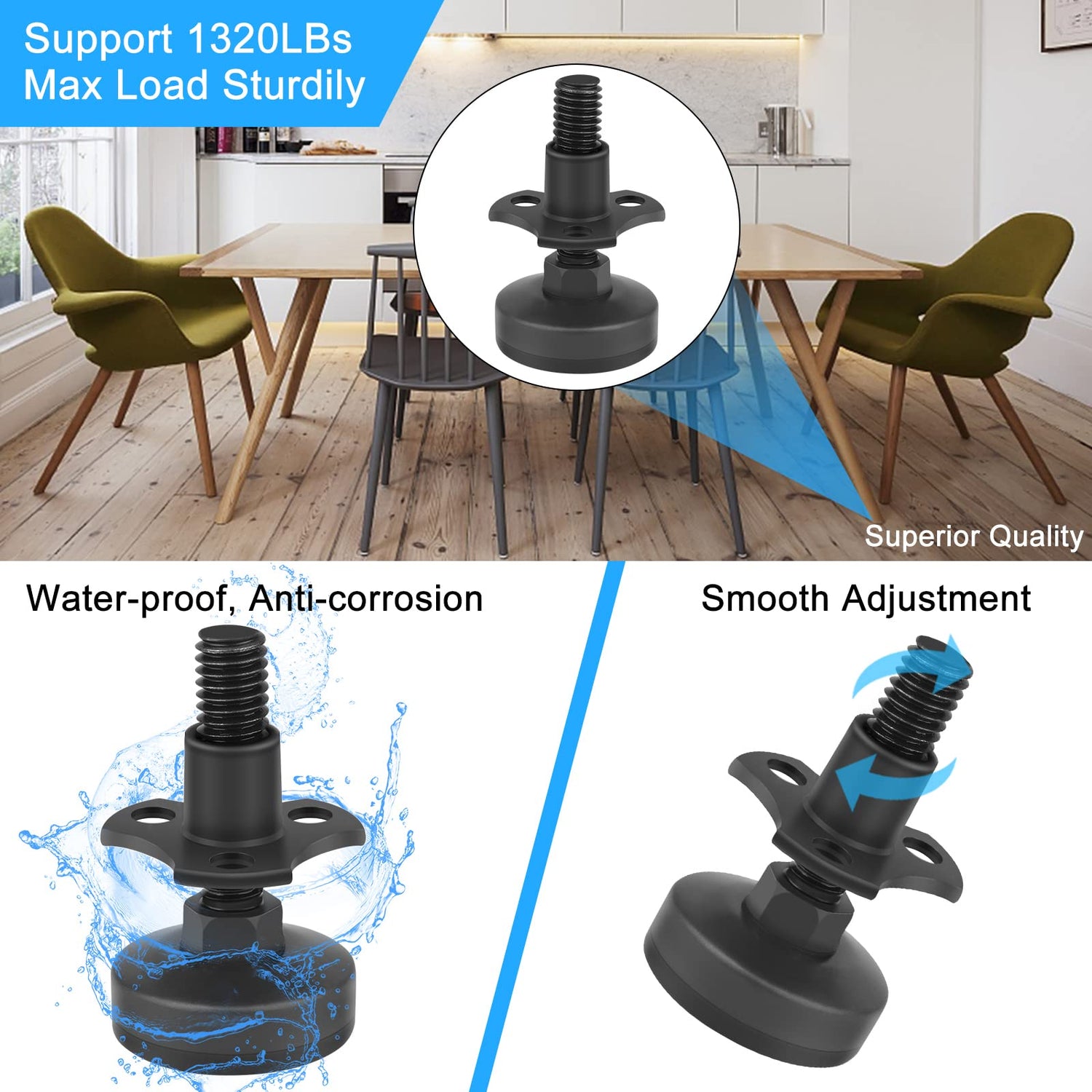 Heavy Duty Furniture Levelers 3/8''-16 Thread w/ T-Nut Kit Furniture Leveling Feet Adjustable Furniture Levelers for Sanchamy