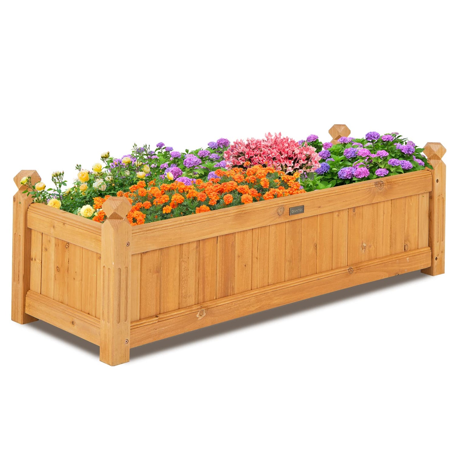 Giantex Raised Garden Bed, Wooden Planter w/Drainage Holes, Rectangular Plant Box for Vegetables Flowers Herbs Fruit Growing, Raised Container for Giantex