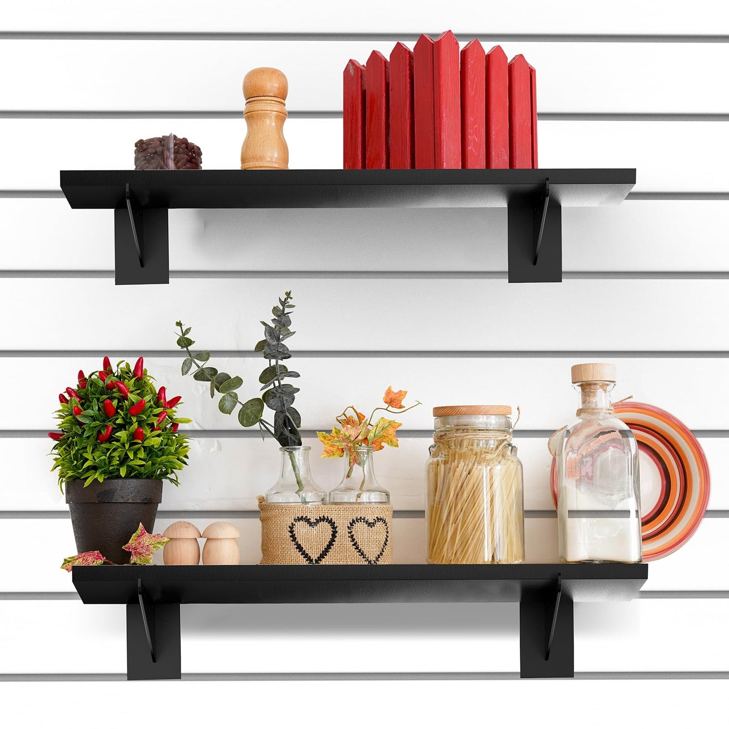 8 Pack Wooden Slatwall Shelf, 15.7 x 5.9 Inch Slatwall Shelves with Metal Brackets Heavy Duty Slat Wall Organizer Slatwall Shelving Accessories for BeapTcely