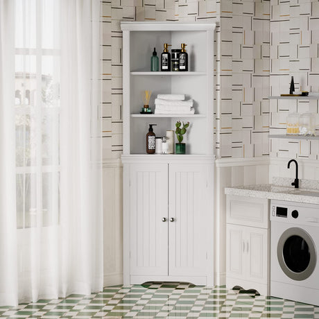 JUMMICO Corner Cabinet Corner Bathroom Cabinet with 2 Doors and 3 Tier Shelves Free Standing Corner Storage Cabinet for Bathroom, Living Room, JUMMICO