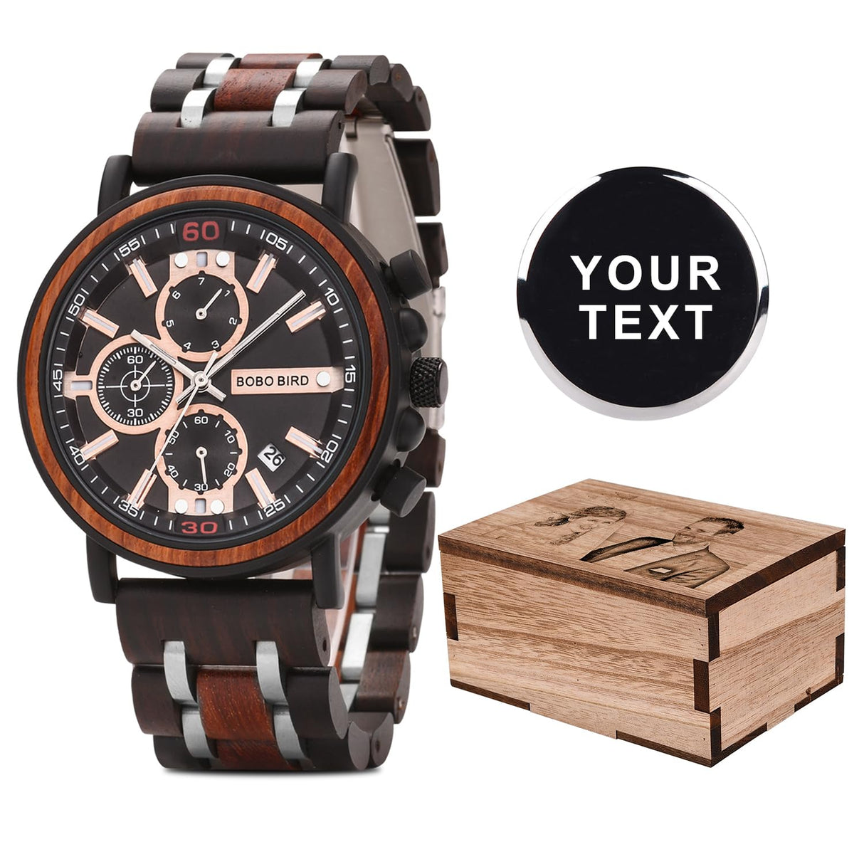 BOBO BIRD S18-1 Personalized Engraved Wood Watch Customized Wooden Watches for Husband Boyfriend Birthday Anniversary (Customized+Box) BOBO BIRD