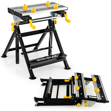 GOFLAME Portable Workbench, Multifunctional Folding Workstation with Tiltable Platform, 7-level Adjustable Height and Sliding Clamps, Welding Table GOFLAME