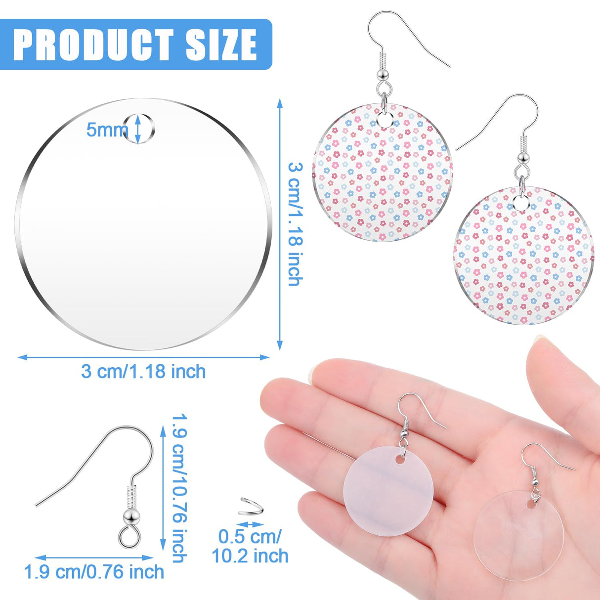Loetere 168 Pieces Acrylic Earrings Blanks DIY Earrings Making Kit Includes Transparent Round Clear Acrylic Earring Blanks Pendants Earring Hooks and Loetere