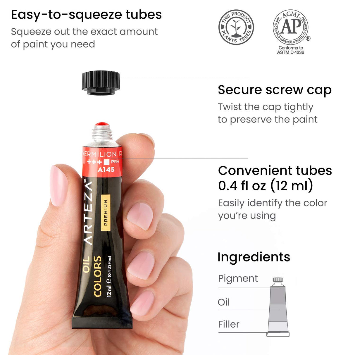 ARTEZA Oil Paint Set, 24 Colors in 12ml/0.4 US fl oz Tubes, Richly Pigmented Oil Painting Supplies for Canvas, Art Supplies for Beginners & ARTEZA