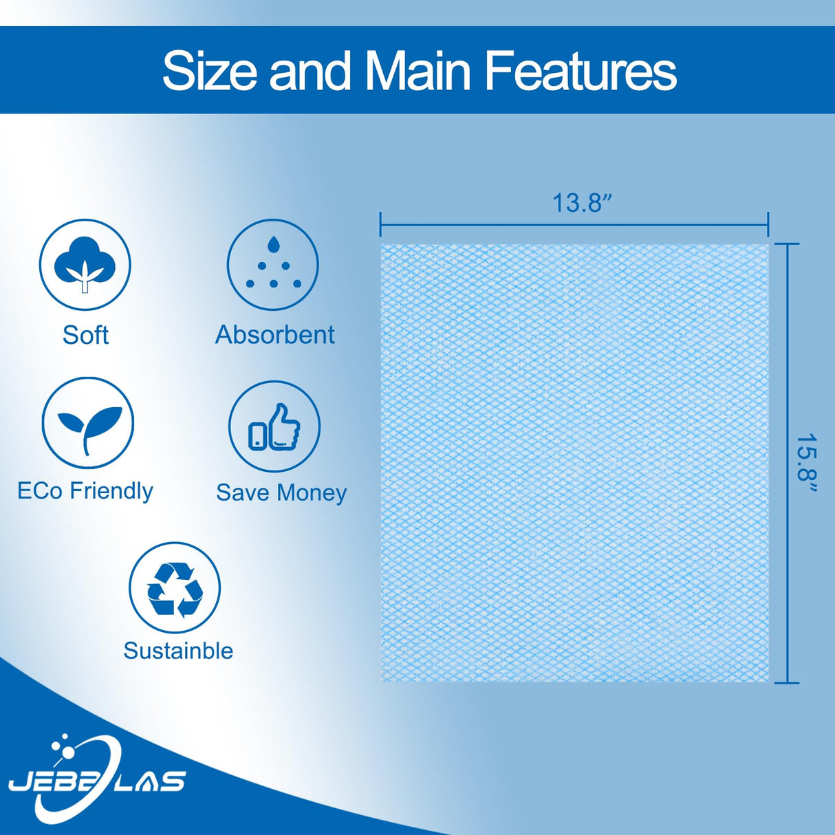 JEBBLAS Disposable Cleaning Towels Dish Towels and Dish Cloths Reusable Towels,Handy Cleaning Wipes, 50 Count/Pack,Blue JEBBLAS