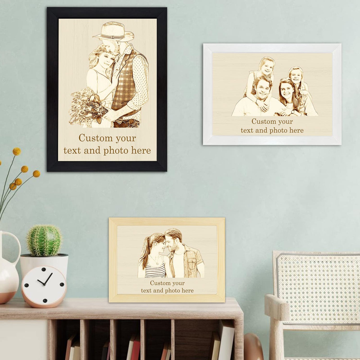 Personalized Picture Frame Wood Engraved Custom Photo Text Hanging/Tabletop Plaque for Valentine's Mother’s & Father's Day Wedding Gift WQingot