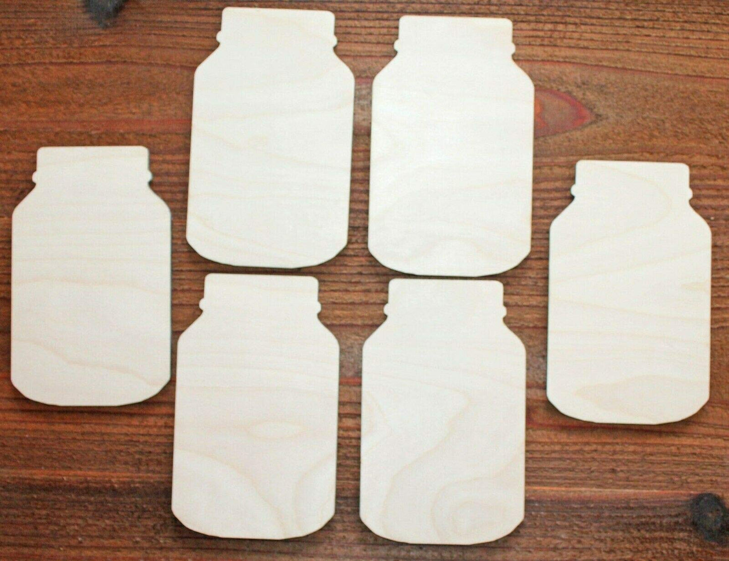 6-Pack Mason Jar with or without Holes Unfinished Wood Cutout DIY Crafts Door Hanger Ready to Paint Cut Out Birch Plywood All Sizes - WoodArtSupply