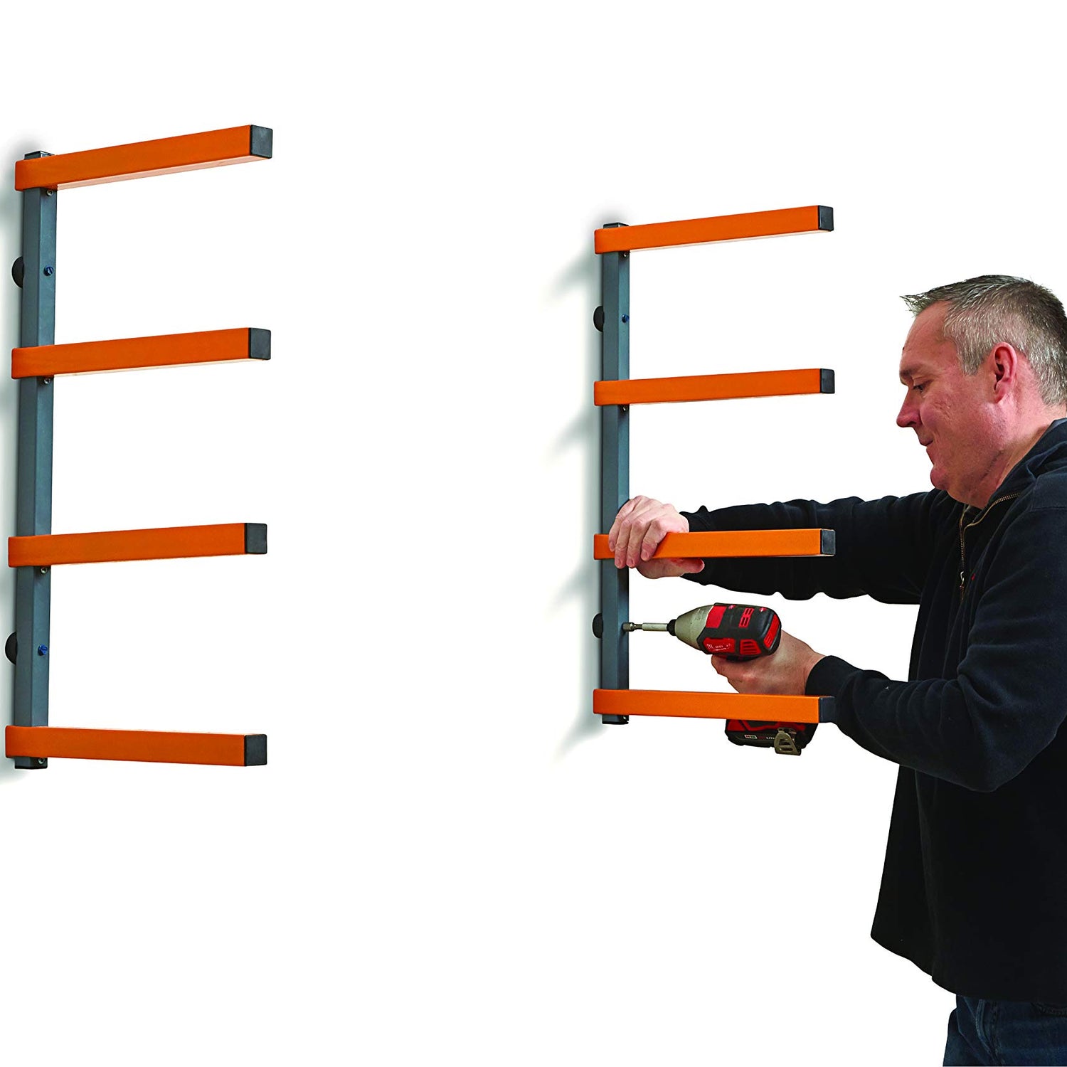 Bora Portamate Wood Organizer and Lumber Storage Metal Rack with 4-Level Wall Mount, Indoor & Outdoor Use PBR-0410 Bora