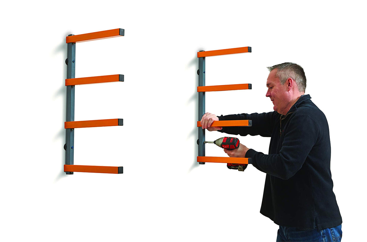 Bora Portamate Wood Organizer and Lumber Storage Metal Rack with 4-Level Wall Mount, Indoor & Outdoor Use PBR-0410 Bora