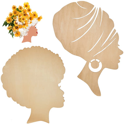 2 Pieces African Girl Wooden Cutouts DIY Wooden Template Mother and Child Wreath DIY Template Head Wooden Silhouette for DIY Mother's Day Present