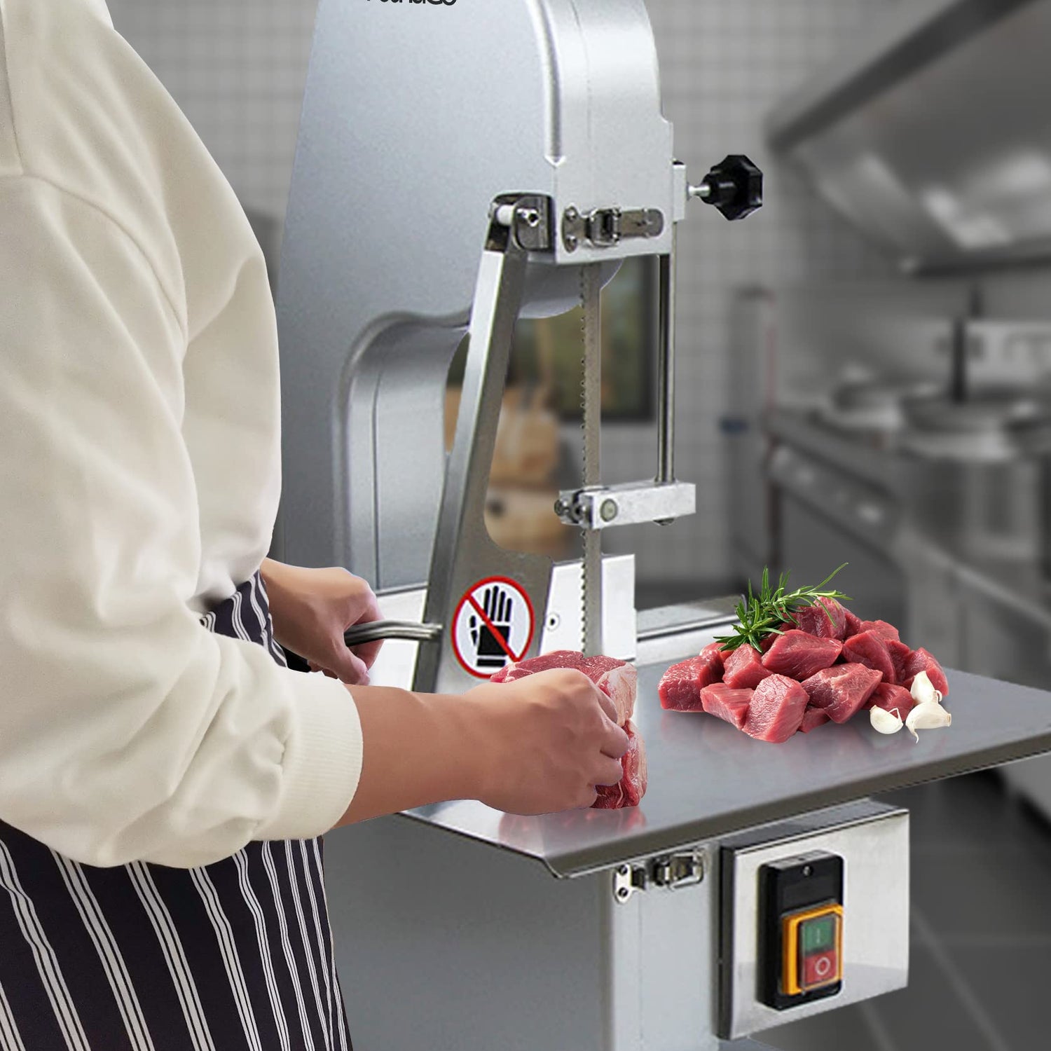 FoundGo 1500W Electric Meat and Bone Saw Bone Cutting Machine,Commercial Bone Sawing Machine for Frozen Meat/Trotter/Ribs/Fish/Meat/Bone etc.,with 6 FoundGo