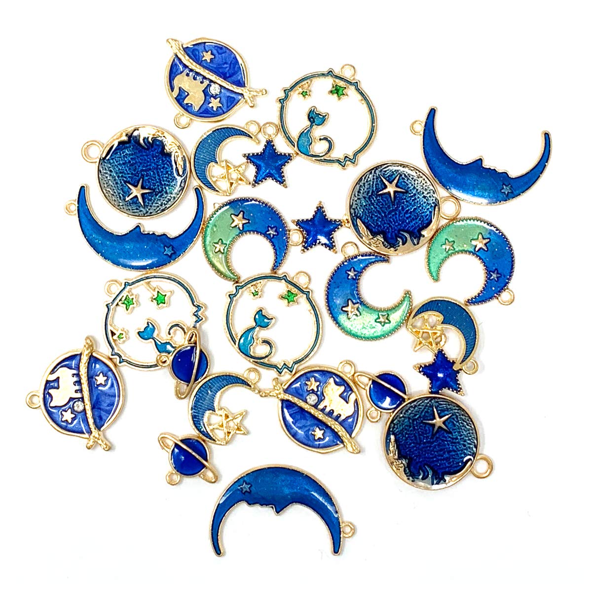 JIALEEY Assorted Gold Plated Enamel Cat Moon Star Celestial Charm Pendant DIY for Earrings Necklace Bracelet Jewelry Making and Crafting