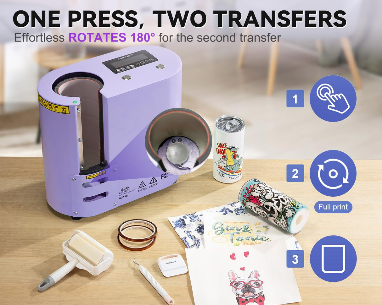 GO2CRAFT Auto Seamless Tumbler Heat Press Machine, Automatic Rotation Advanced Cup Heat Press with Fast & Even Heating, 4 Memory Modes for 11-30oz GO2CRAFT