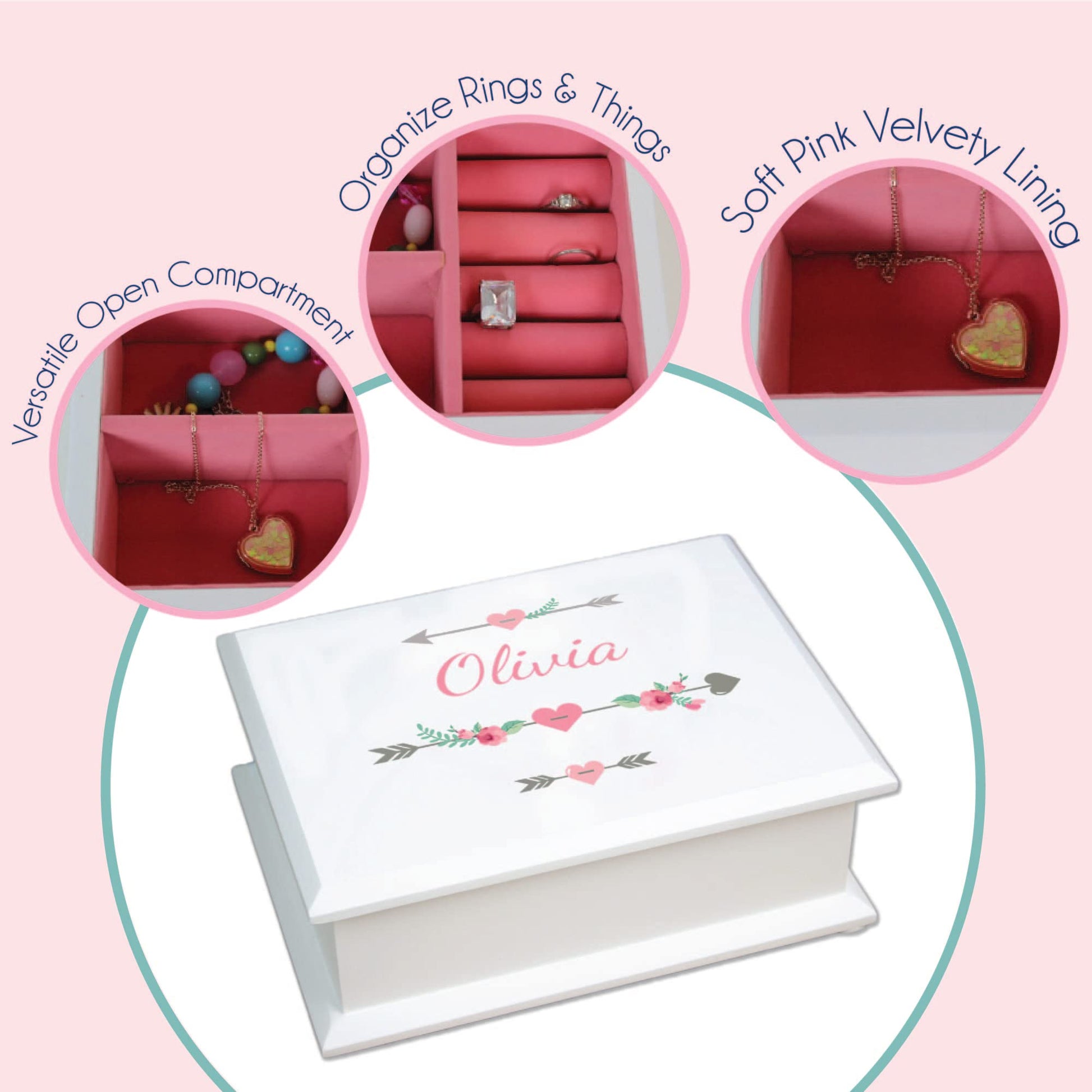 My Bambino Personalized Stemmed Flower Lift Top Jewelry Box - WoodArtSupply