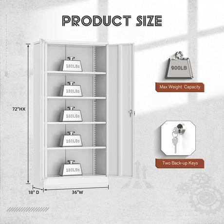 Superday Locking Metal Cabinet 72"×36"×18", Tall Storage Cabinet with 2 Doors and 4 Shelves, Large Metal Steel Utility Cabinet for Office File Superday