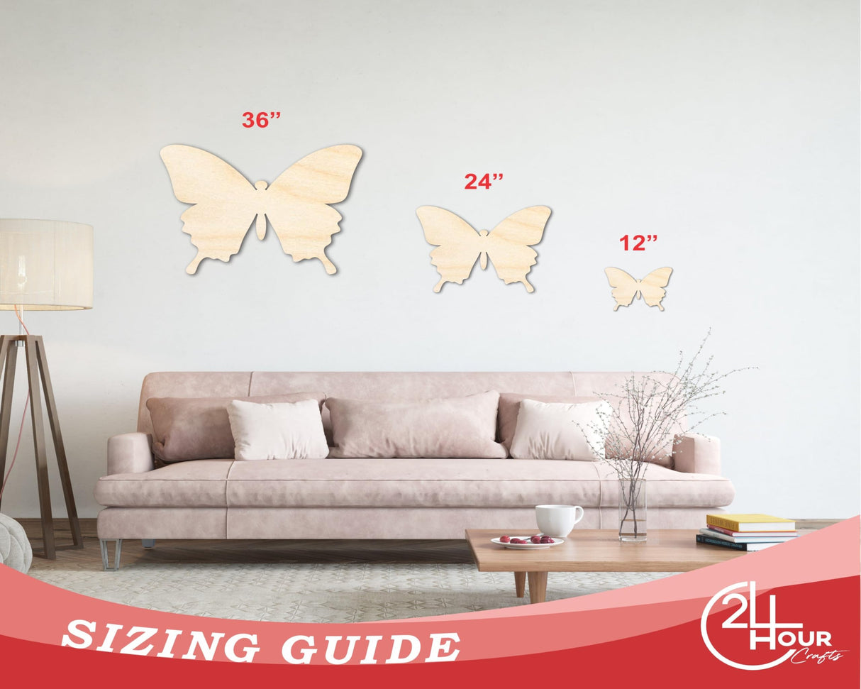 Unfinished Wood Butterfly | Insect | Animal | Wildlife | Craft Cutout | up to 24" DIY 7" / 1/4" 24 Hour Crafts