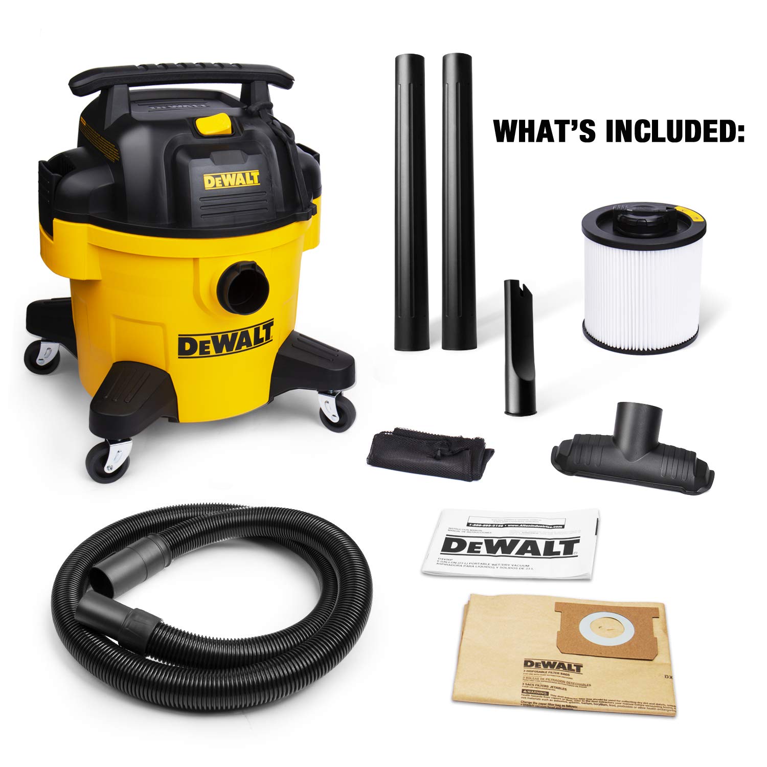 DEWALT DXV06P 6 gallon Poly Wet/Dry Vac, Yellow - WoodArtSupply