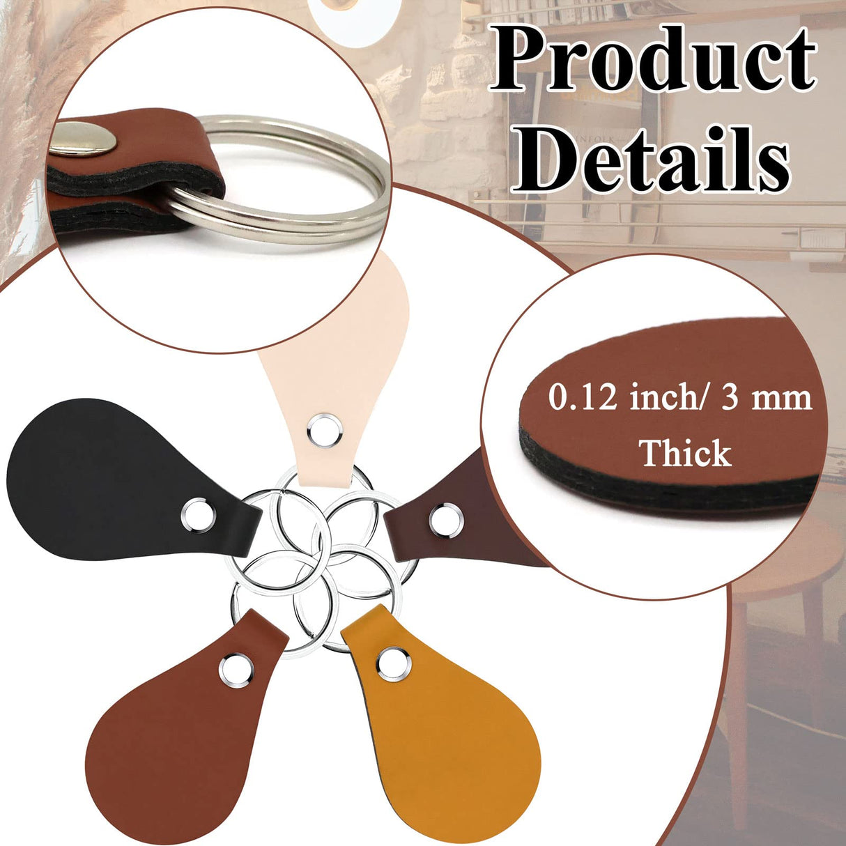 20 Pack Leather Key Fob Kit PU Leather Keychain Blanks with Key Rings and Rivets Key Chain Blanks for DIY Craft Laser Engraving Keychain Making TiciKim