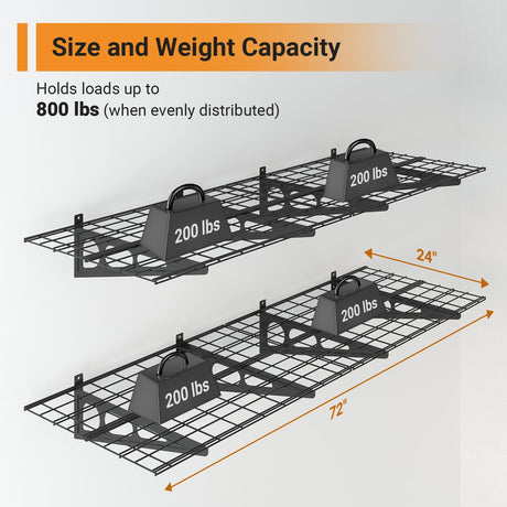eShelf 2x6 ft Garage Shelving, 2-Pack Wall-Mounted Shelves for Garage, Kitchen, Pantry Storage, 800 lbs Total Load Capacity Gargae Wall Shelving, eShelf