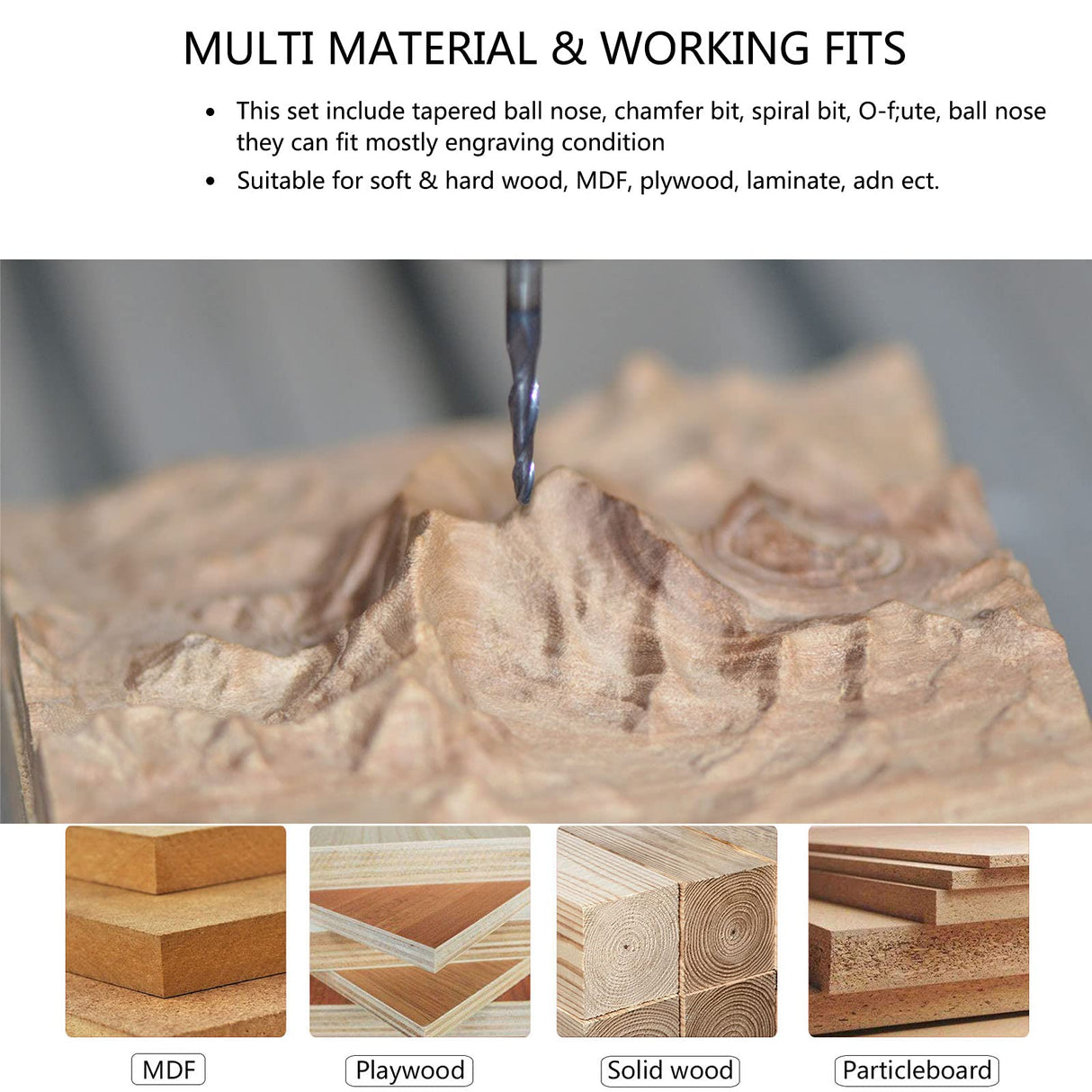 SpeTool 8Pcs Carbide CNC Router Bits Set 1/4 Inch Shank for Woodworking Detail Carving Trimming V Groove Engraving Slotting Mortise SpeTool