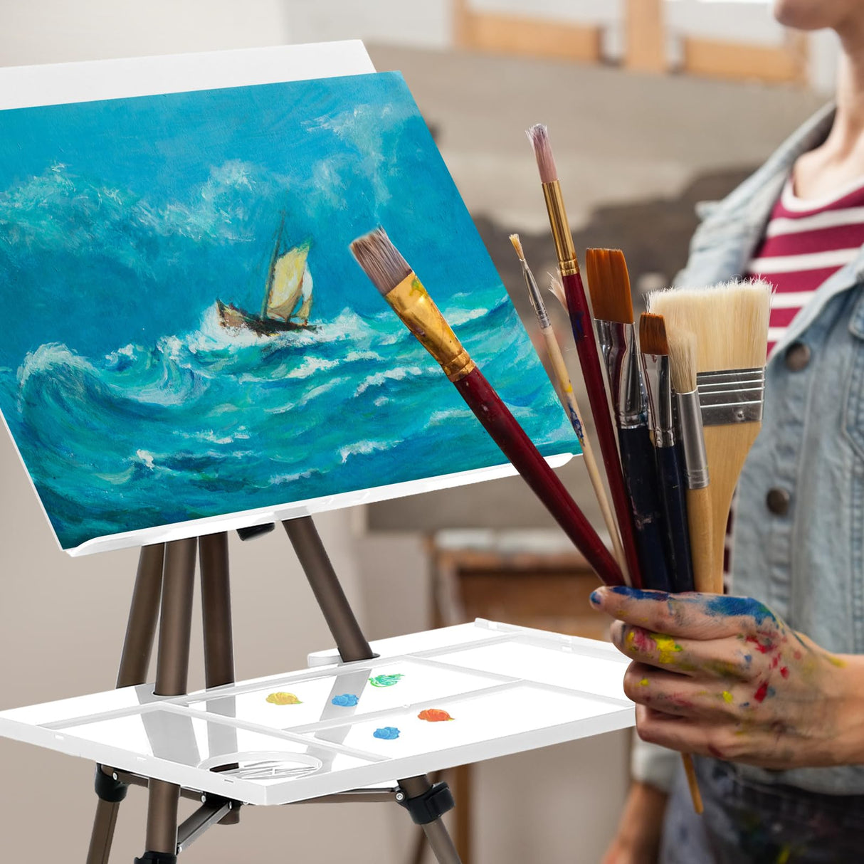 Ireer 17-65 Inch Artist Watercolor Portable Easel with Sturdy Tripod Adjustable Aluminum Metal Easel Stand with Tray Lightweight Travel Easel for Ireer