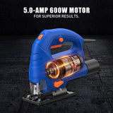 SORAKO Jigsaw, 5.0Amp Jig Saw Tool Corded Electric Power Cutter,800-3000 SPM Jig Saw, 6 Variable Speed, 0°-45° Bevel Cutting, 4 Orbital Sets, for SORAKO
