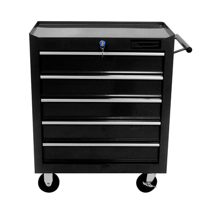 Rolling Tool Chest, 5-Drawer Rolling Tool Box With Interlock System And Wheels For Garage, Warehouse, Workshop, Repair Shop (Black)