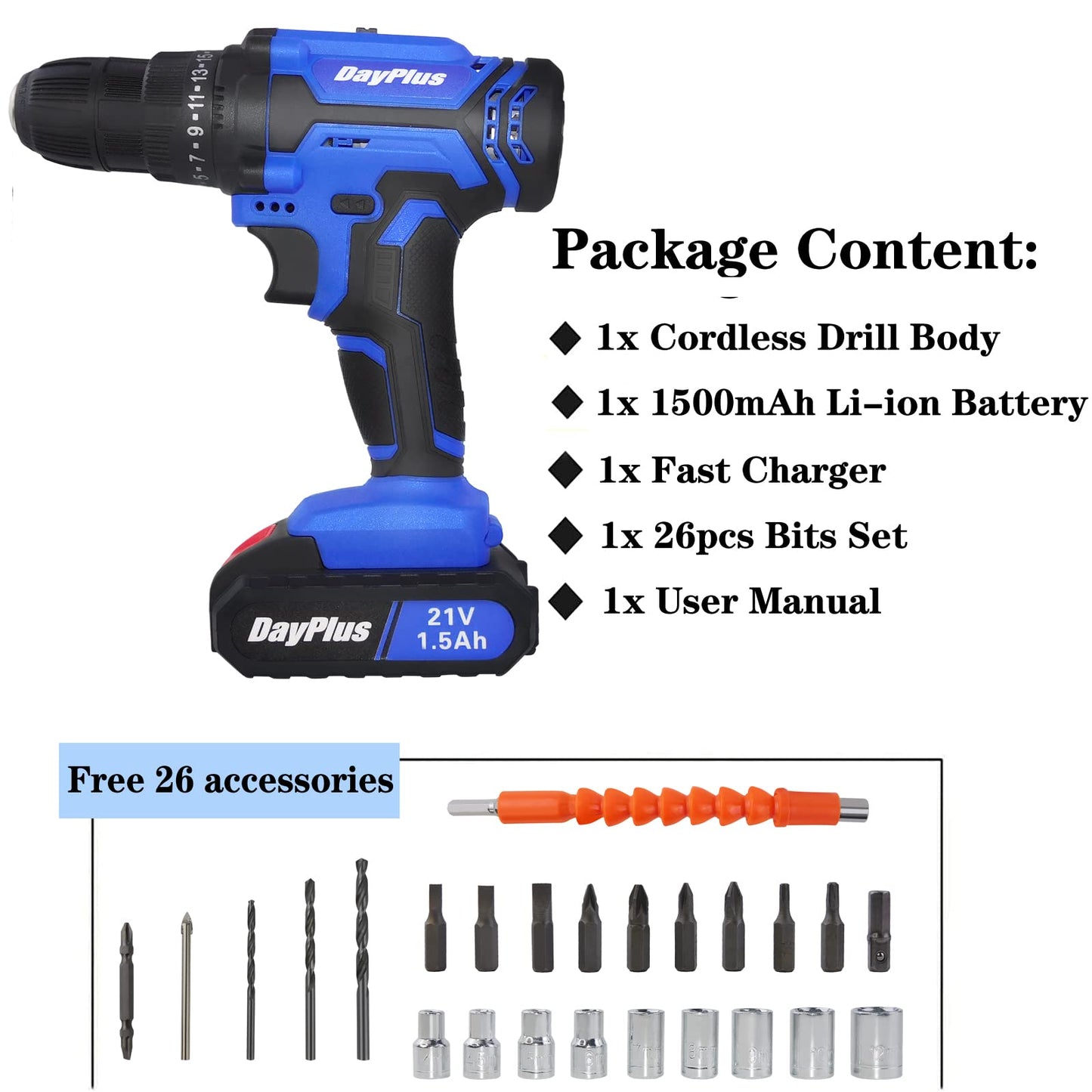 Electric Power Tool Combo Kits Power Drill Driver Set, 3/8-Inch Chuck Power Drill Set, 2 Variable Speed Electric Drill Driver, 25+1 Torque Setting,